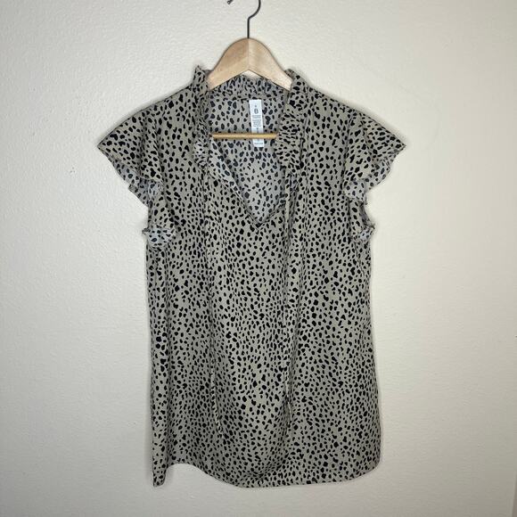 Animal Print Short Ruffle Sleeve Blouse Small - Picture 1 of 9
